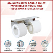 Stainless Steel Double Toilet Paper Holder Towel Roll Tissue Rack Storage Shelf V63-825811