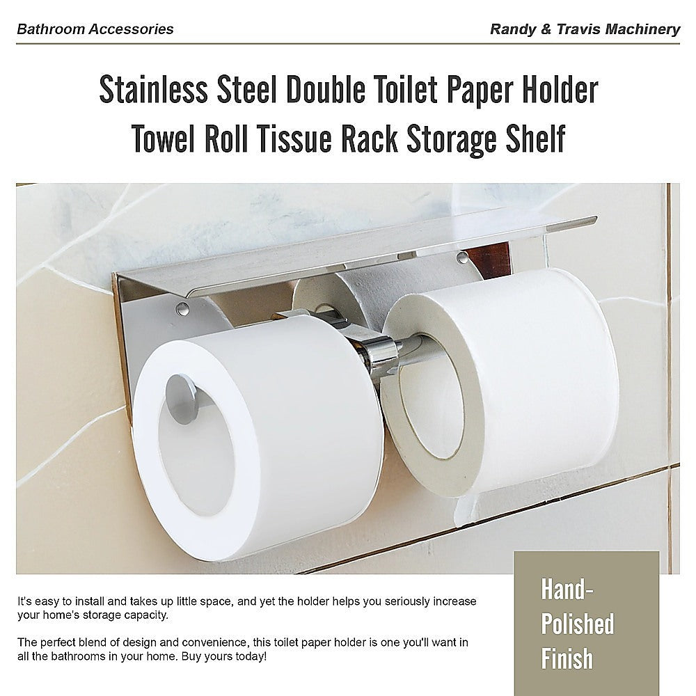 Stainless Steel Double Toilet Paper Holder Towel Roll Tissue Rack Storage Shelf V63-825811