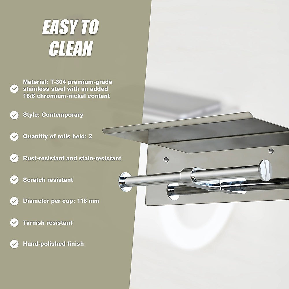 Stainless Steel Double Toilet Paper Holder Towel Roll Tissue Rack Storage Shelf V63-825811