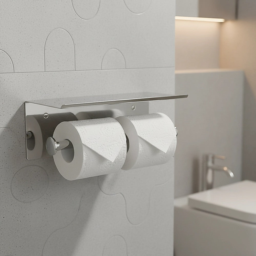 Stainless Steel Double Toilet Paper Holder Towel Roll Tissue Rack Storage Shelf V63-825811
