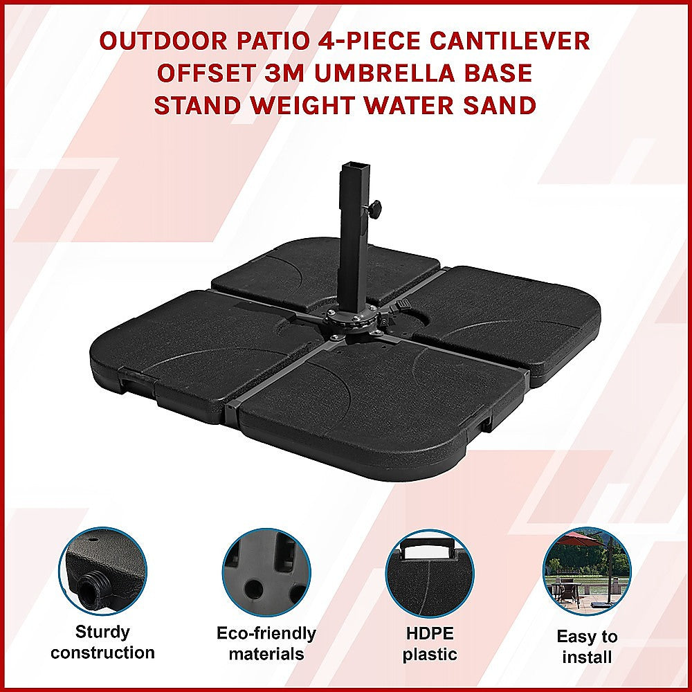 Outdoor Patio 4-Piece Cantilever Offset 3M Umbrella Base Stand Weight Water Sand V63-825831