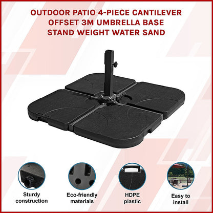 Outdoor Patio 4-Piece Cantilever Offset 3M Umbrella Base Stand Weight Water Sand V63-825831