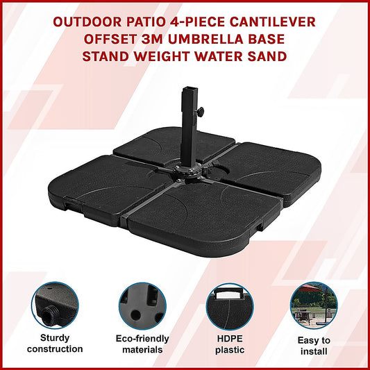 Outdoor Patio 4-Piece Cantilever Offset 3M Umbrella Base Stand Weight Water Sand V63-825831