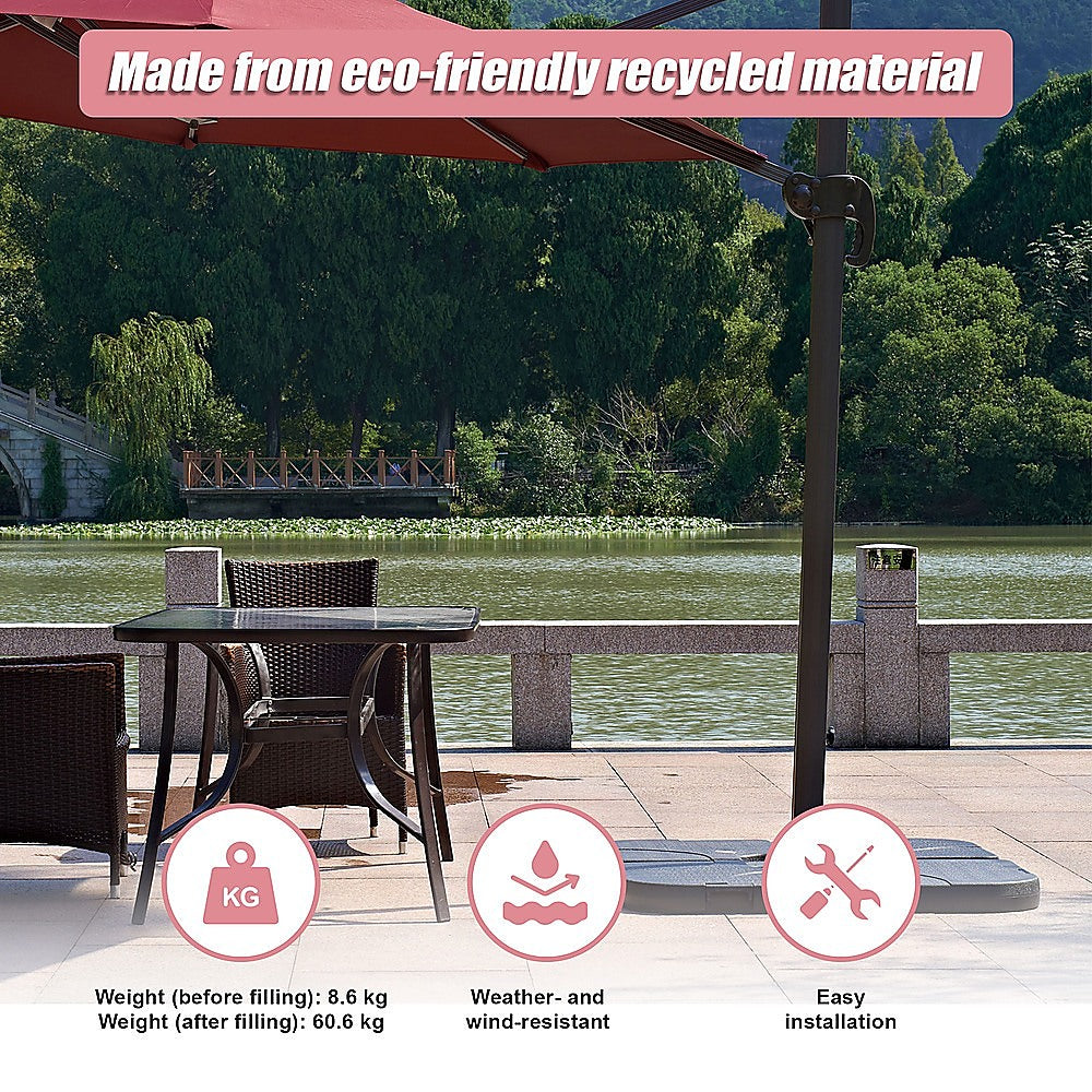 Outdoor Patio 4-Piece Cantilever Offset 3M Umbrella Base Stand Weight Water Sand V63-825831