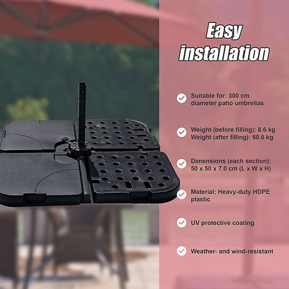 Outdoor Patio 4-Piece Cantilever Offset 3M Umbrella Base Stand Weight Water Sand V63-825831