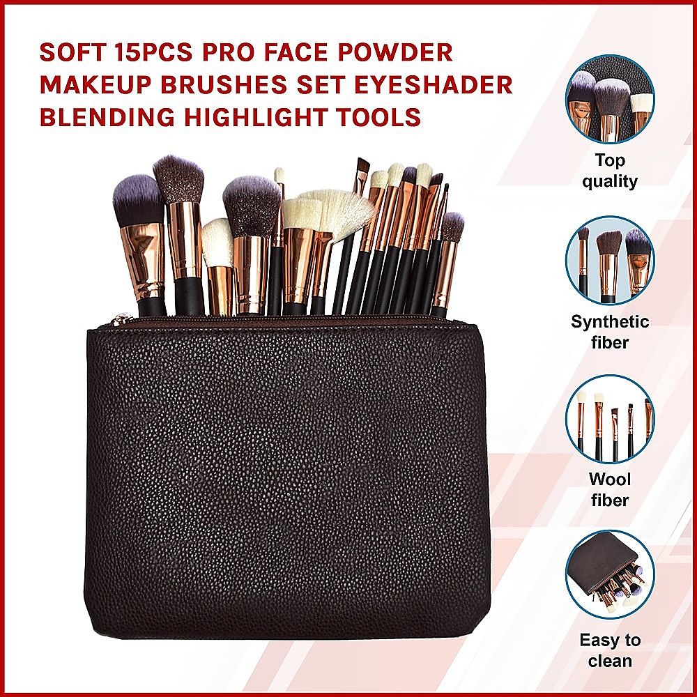 Soft 15Pcs Pro Face Powder Makeup Brushes Set Eyeshader Blending Highlight Tools V63-825851