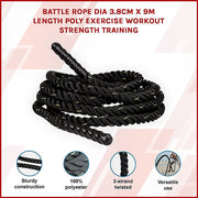 Battle Rope Dia 3.8cm x 9M length Poly Exercise Workout Strength Training V63-825871