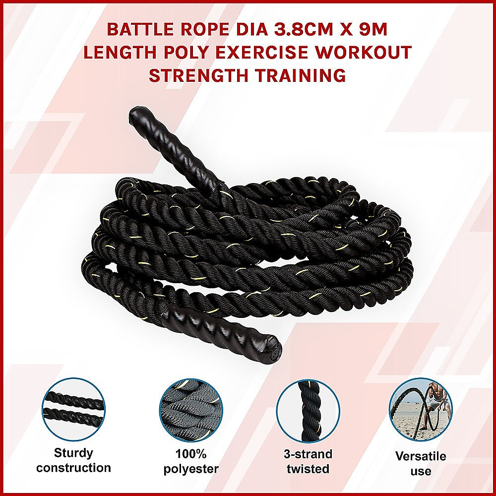 Battle Rope Dia 3.8cm x 9M length Poly Exercise Workout Strength Training V63-825871