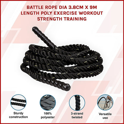 Battle Rope Dia 3.8cm x 9M length Poly Exercise Workout Strength Training V63-825871