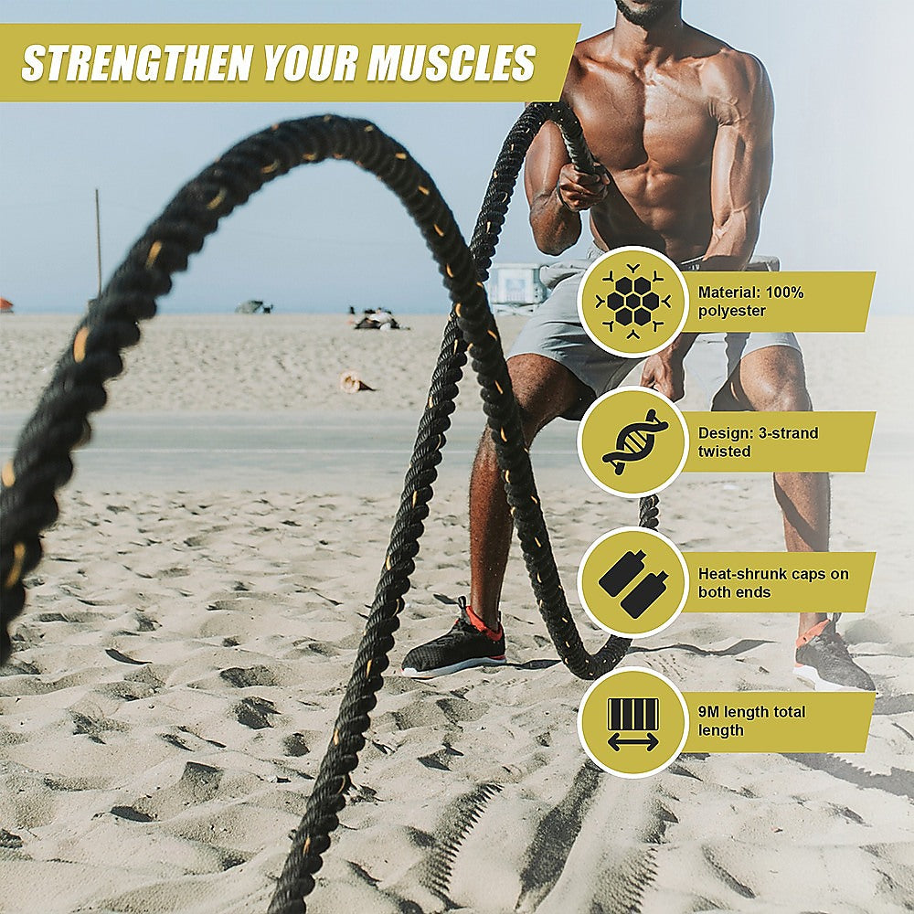Battle Rope Dia 3.8cm x 9M length Poly Exercise Workout Strength Training V63-825871