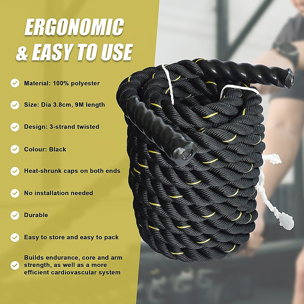 Battle Rope Dia 3.8cm x 9M length Poly Exercise Workout Strength Training V63-825871