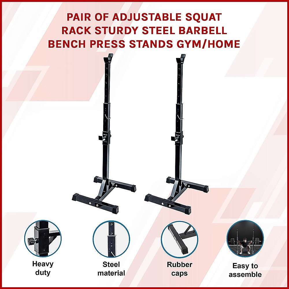 Adjustable Squat Rack Pair Steel Barbell Bench Press Stands Gym Home V63-825881