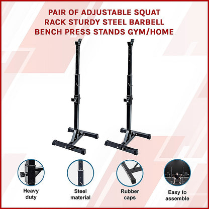 Adjustable Squat Rack Pair Steel Barbell Bench Press Stands Gym Home V63-825881