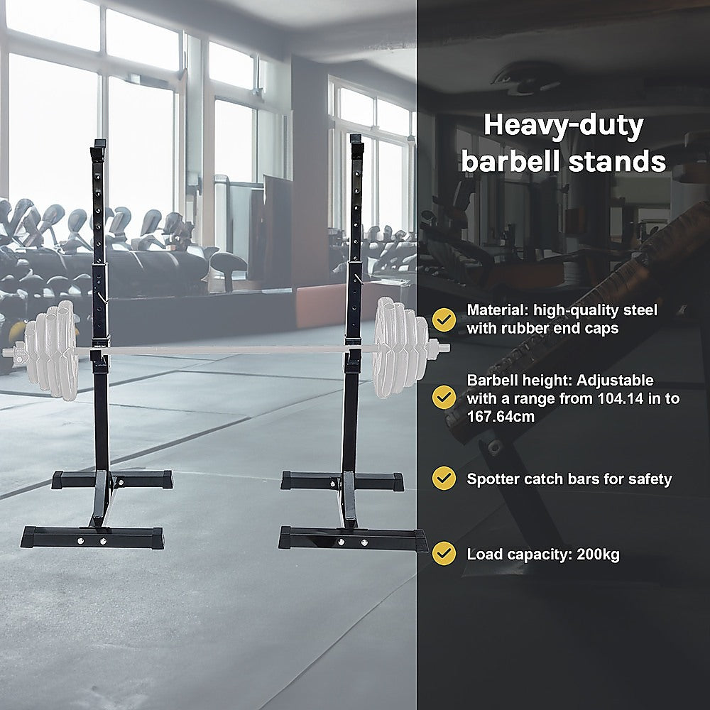 Adjustable Squat Rack Pair Steel Barbell Bench Press Stands Gym Home V63-825881