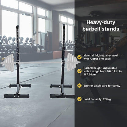 Adjustable Squat Rack Pair Steel Barbell Bench Press Stands Gym Home V63-825881