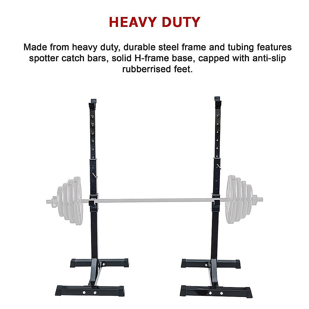 Adjustable Squat Rack Pair Steel Barbell Bench Press Stands Gym Home V63-825881