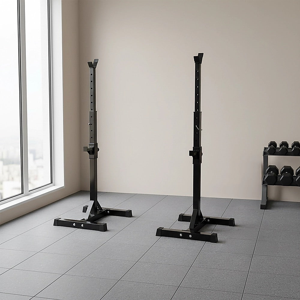 Adjustable Squat Rack Pair Steel Barbell Bench Press Stands Gym Home V63-825881