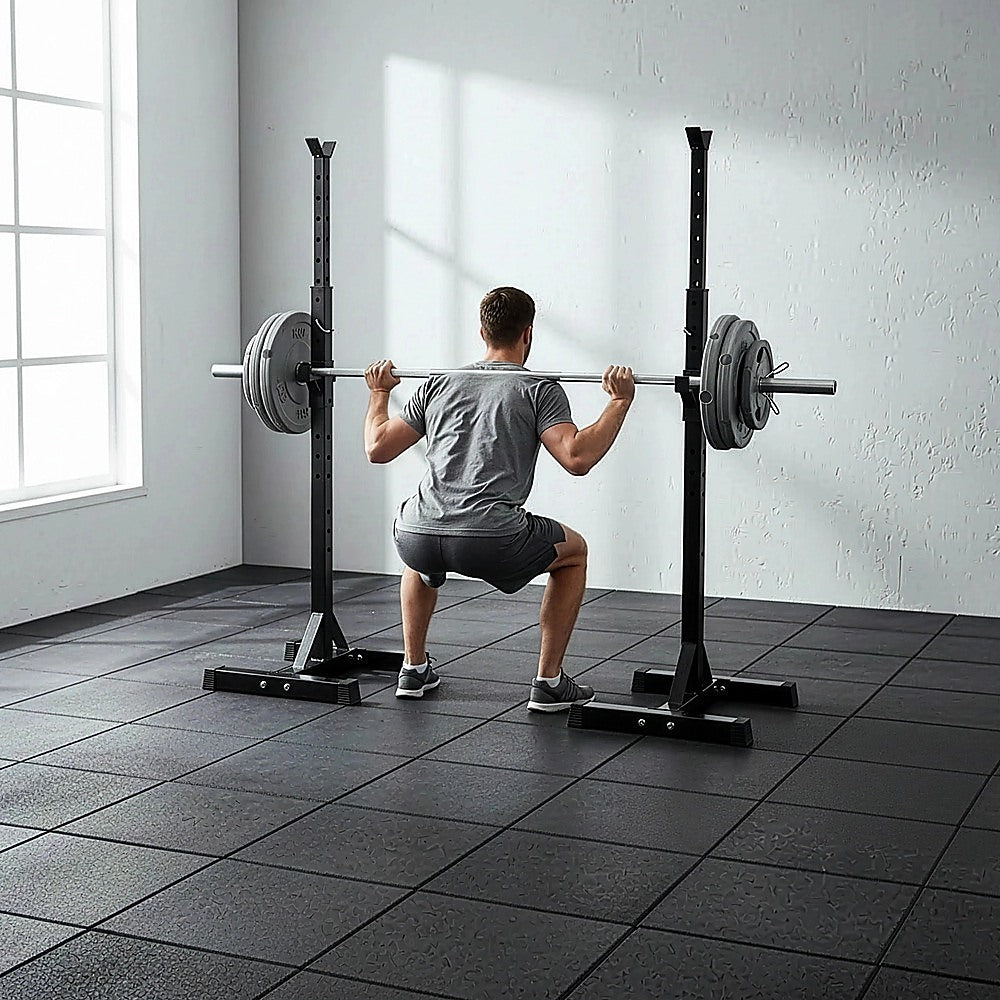 Adjustable Squat Rack Pair Steel Barbell Bench Press Stands Gym Home V63-825881