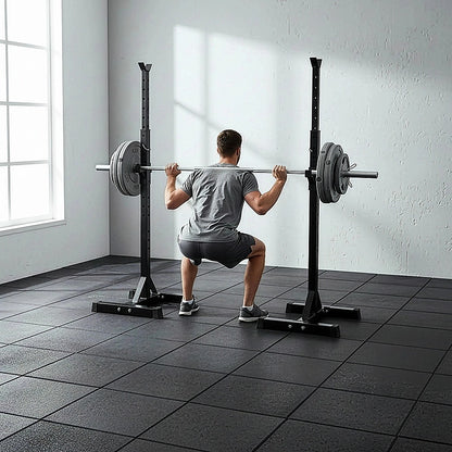 Adjustable Squat Rack Pair Steel Barbell Bench Press Stands Gym Home V63-825881