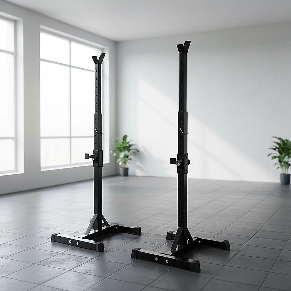 Adjustable Squat Rack Pair Steel Barbell Bench Press Stands Gym Home V63-825881