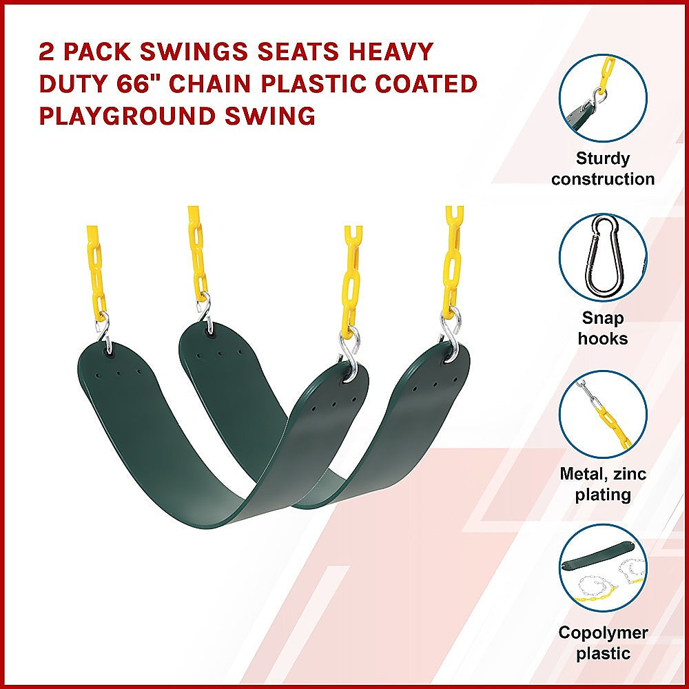 2 Pack Heavy Duty Playground Swing Seats with 66 Inch Plastic Coated Chains for Outdoor Backyard Play V63-825911