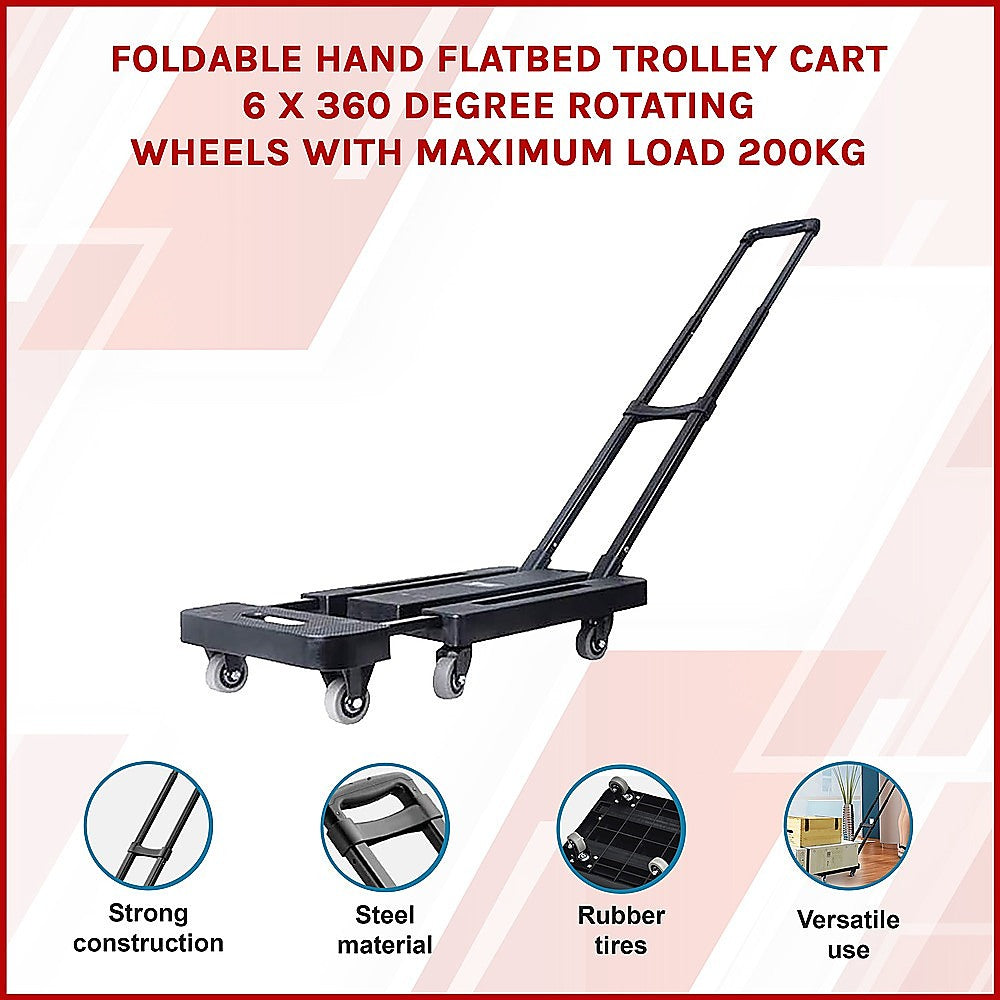 Foldable Hand Flatbed Trolley Cart 6 x 360 Degree Rotating Wheels with Maximum Load 200Kg V63-825941