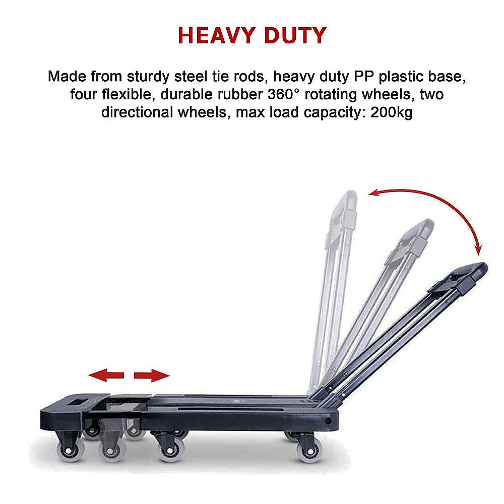 Foldable Hand Flatbed Trolley Cart 6 x 360 Degree Rotating Wheels with Maximum Load 200Kg V63-825941