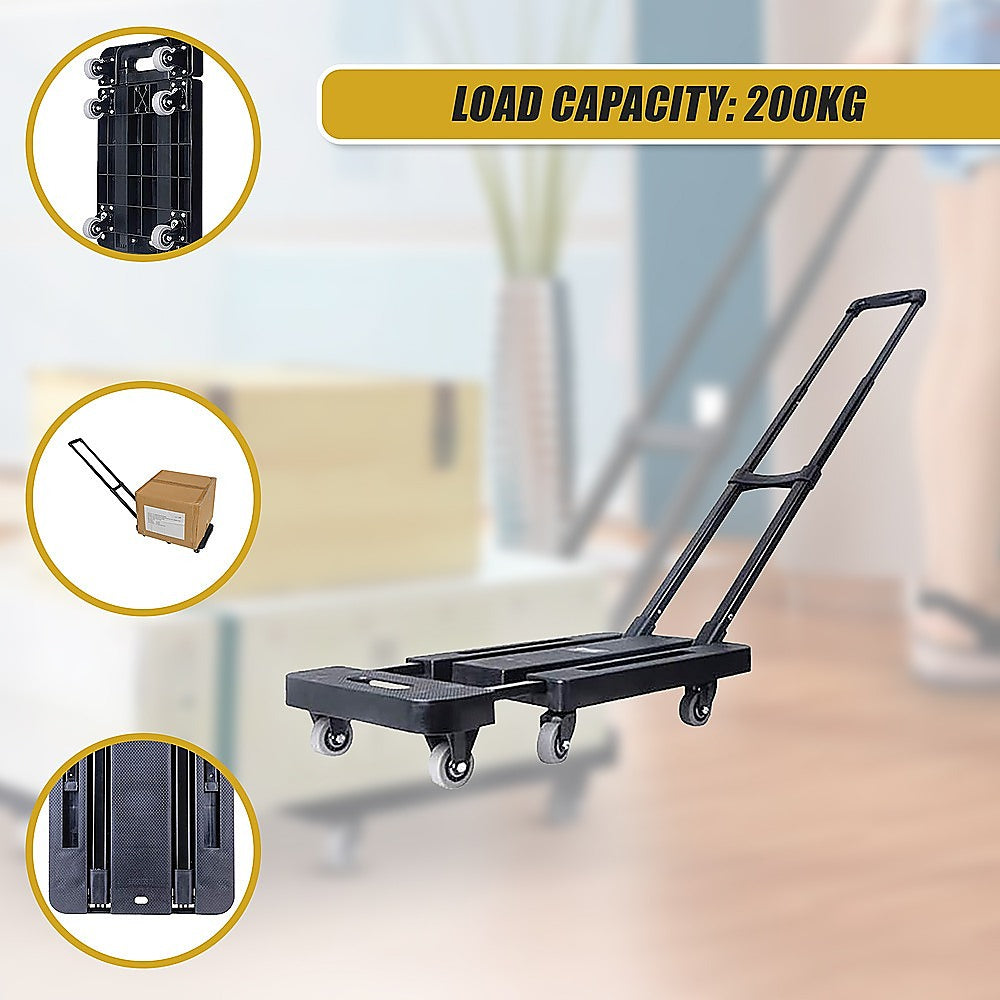 Foldable Hand Flatbed Trolley Cart 6 x 360 Degree Rotating Wheels with Maximum Load 200Kg V63-825941