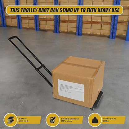 Foldable Hand Flatbed Trolley Cart 6 x 360 Degree Rotating Wheels with Maximum Load 200Kg V63-825941
