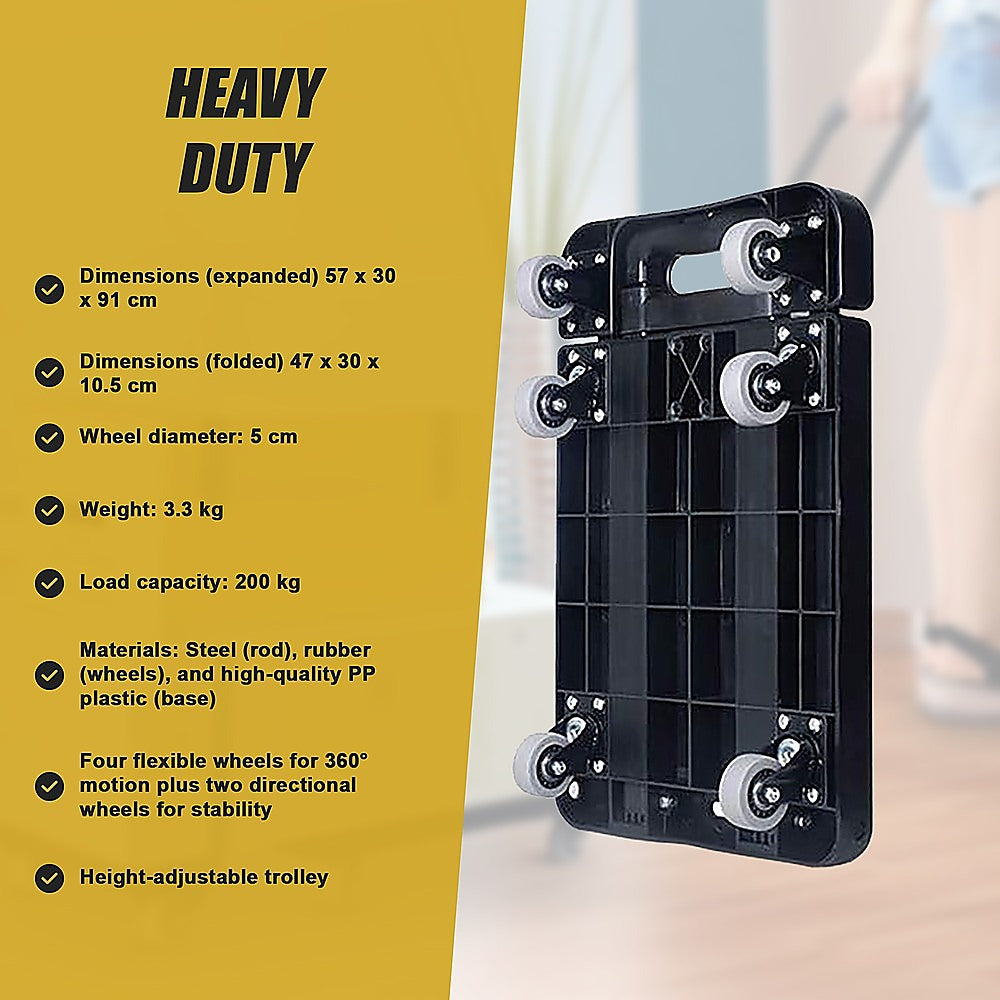 Foldable Hand Flatbed Trolley Cart 6 x 360 Degree Rotating Wheels with Maximum Load 200Kg V63-825941