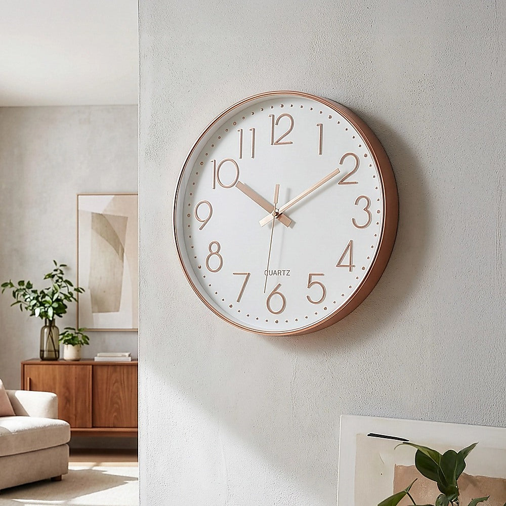 Modern Rose Gold Wall Clock - Silent Non-Ticking Quartz Battery Operated Design V63-825981