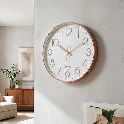 Modern Rose Gold Wall Clock - Silent Non-Ticking Quartz Battery Operated Design V63-825981