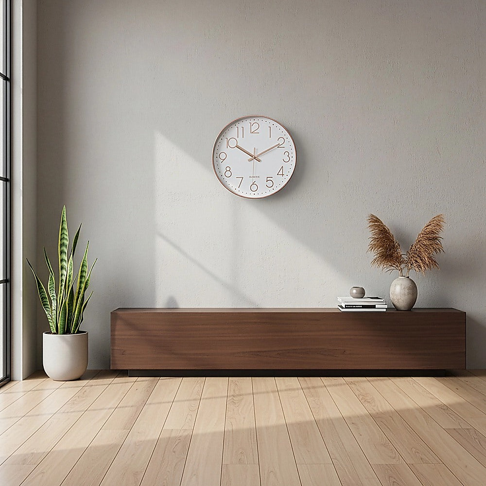 Modern Rose Gold Wall Clock - Silent Non-Ticking Quartz Battery Operated Design V63-825981