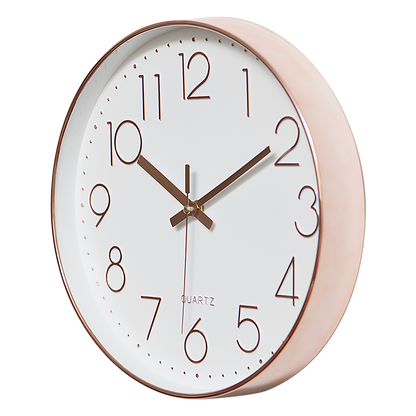 Modern Rose Gold Wall Clock - Silent Non-Ticking Quartz Battery Operated Design V63-825981
