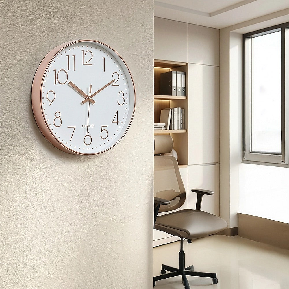Modern Rose Gold Wall Clock - Silent Non-Ticking Quartz Battery Operated Design V63-825981