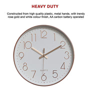 Modern Rose Gold Wall Clock - Silent Non-Ticking Quartz Battery Operated Design V63-825981