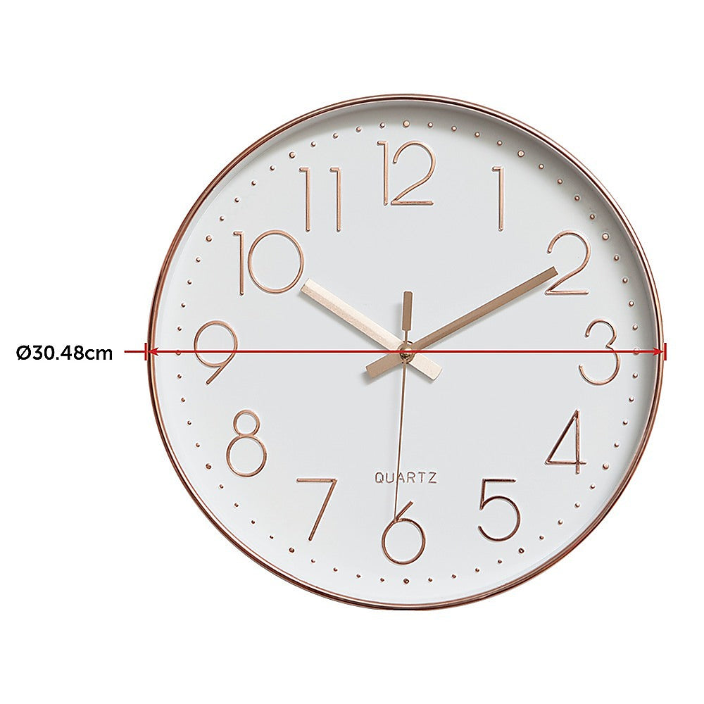 Modern Rose Gold Wall Clock - Silent Non-Ticking Quartz Battery Operated Design V63-825981