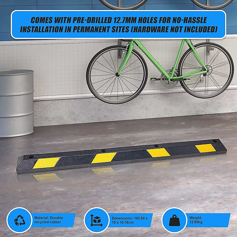 180cm Heavy Duty Rubber Curb Parking Guide Wheel Driveway Stopper Reflective Yellow V63-826011