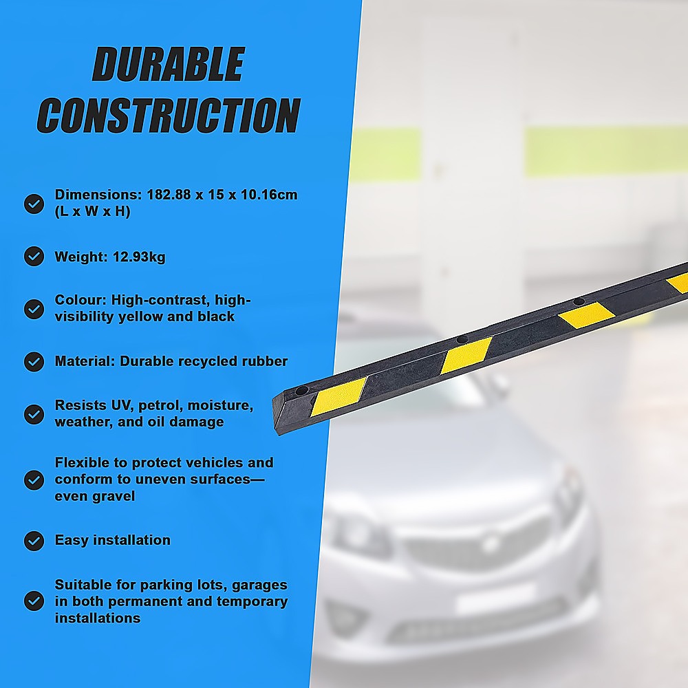 180cm Heavy Duty Rubber Curb Parking Guide Wheel Driveway Stopper Reflective Yellow V63-826011