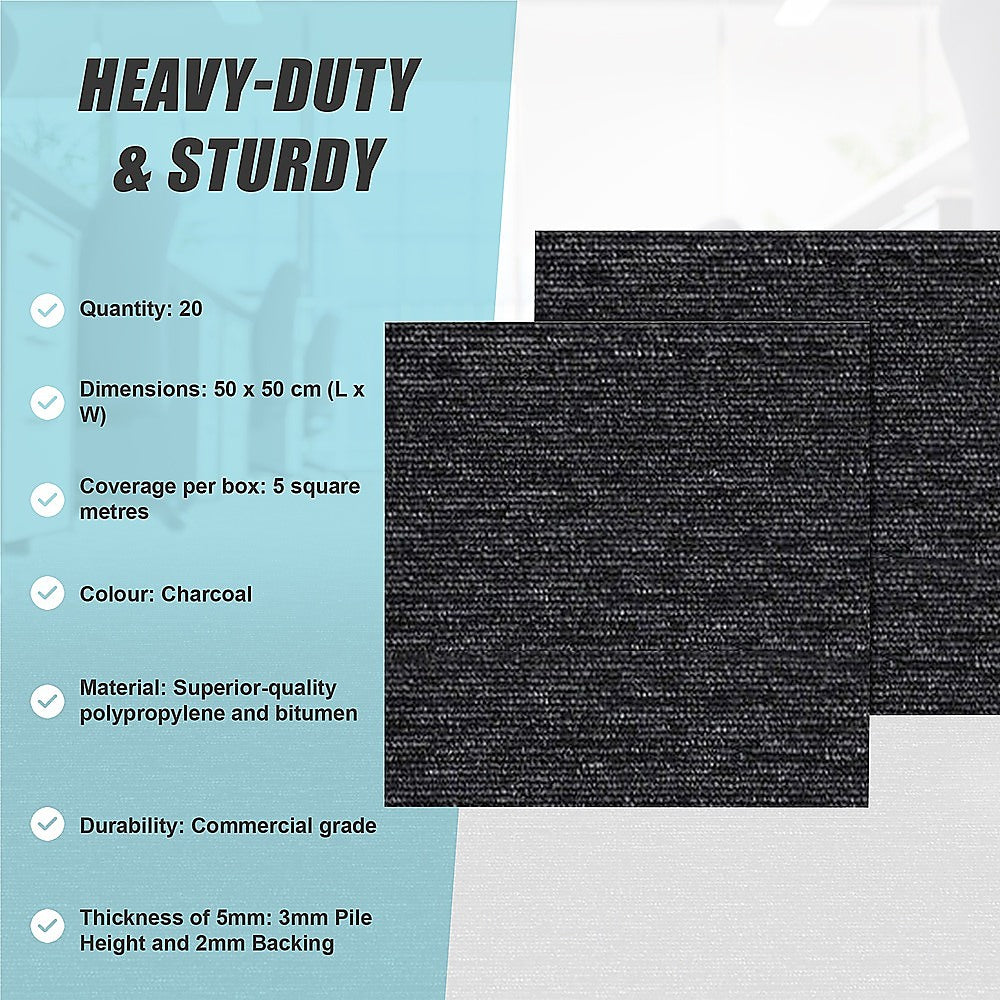 5m2 Box of Premium Carpet Tiles Commercial Domestic Office Heavy Use Flooring Charcoal V63-826031