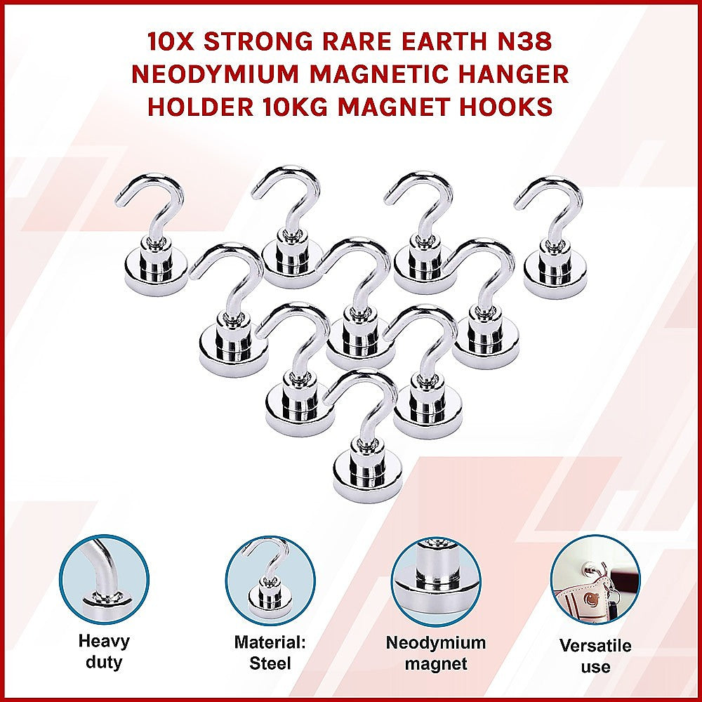 10x Strong Rare Earth N38 Neodymium Magnetic Hanger Holder 10kg Magnet Hooks V63-826061