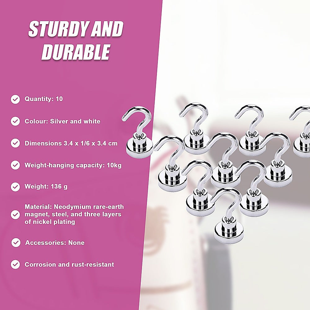 10x Strong Rare Earth N38 Neodymium Magnetic Hanger Holder 10kg Magnet Hooks V63-826061