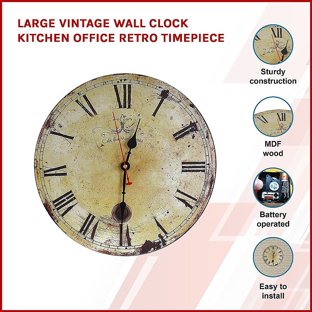 Large Vintage Wall Clock Kitchen Office Retro Timepiece V63-826071