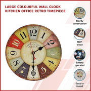 Large Colourful Wall Clock Kitchen Office Retro Timepiece V63-826091