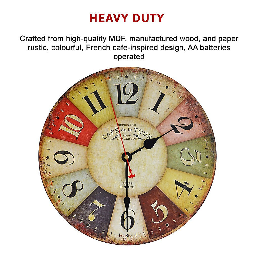 Large Colourful Wall Clock Kitchen Office Retro Timepiece V63-826091