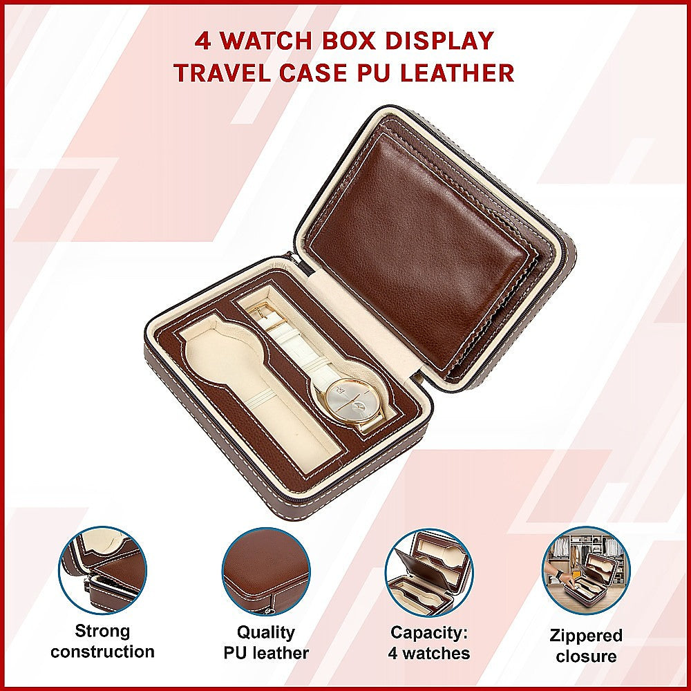 4 Watch Box Display Travel Case PU Leather V63-826131