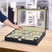 Watch Box - 24 Slot Luxury Display Case With Framed Glass Lid V63-826141