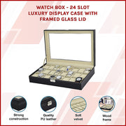 Watch Box - 24 Slot Luxury Display Case With Framed Glass Lid V63-826141