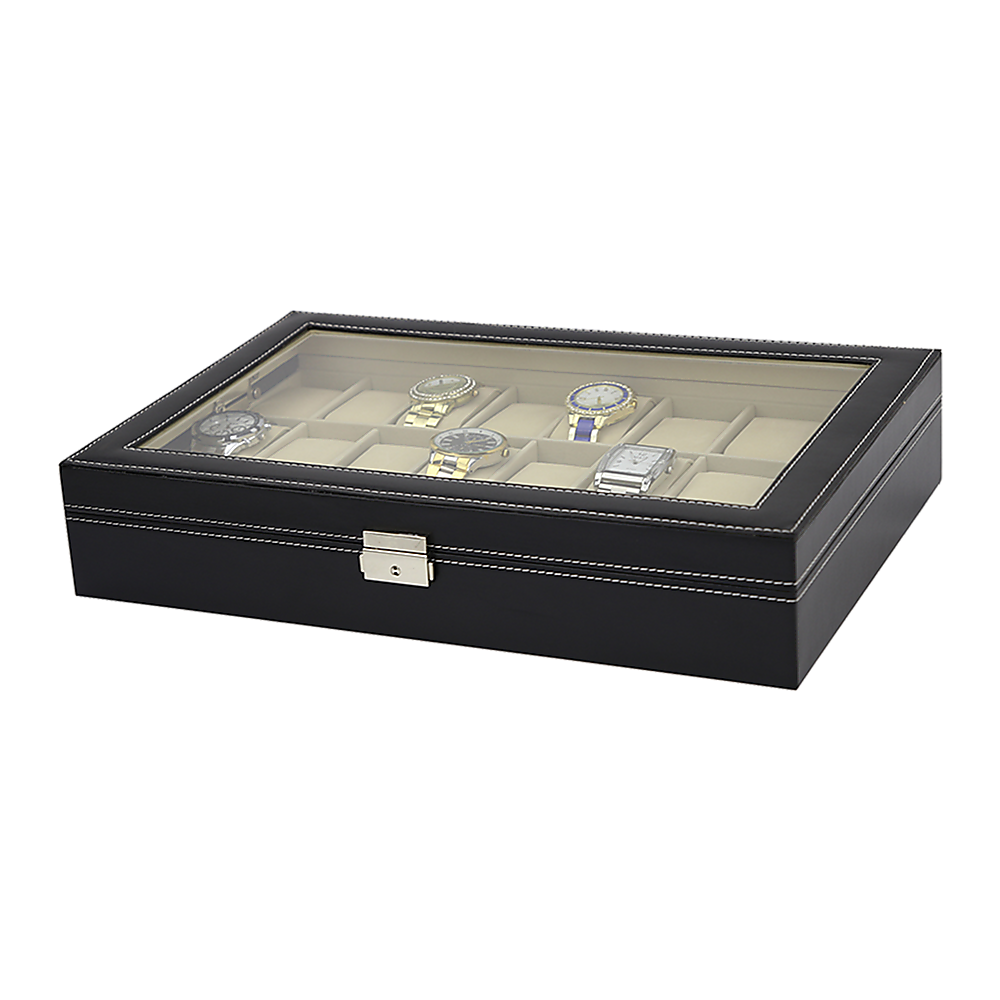 Watch Box - 24 Slot Luxury Display Case With Framed Glass Lid V63-826141