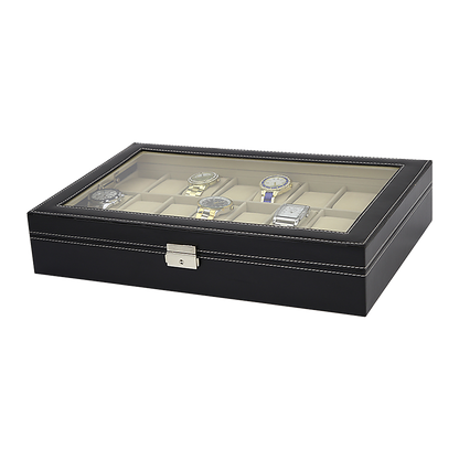 Watch Box - 24 Slot Luxury Display Case With Framed Glass Lid V63-826141
